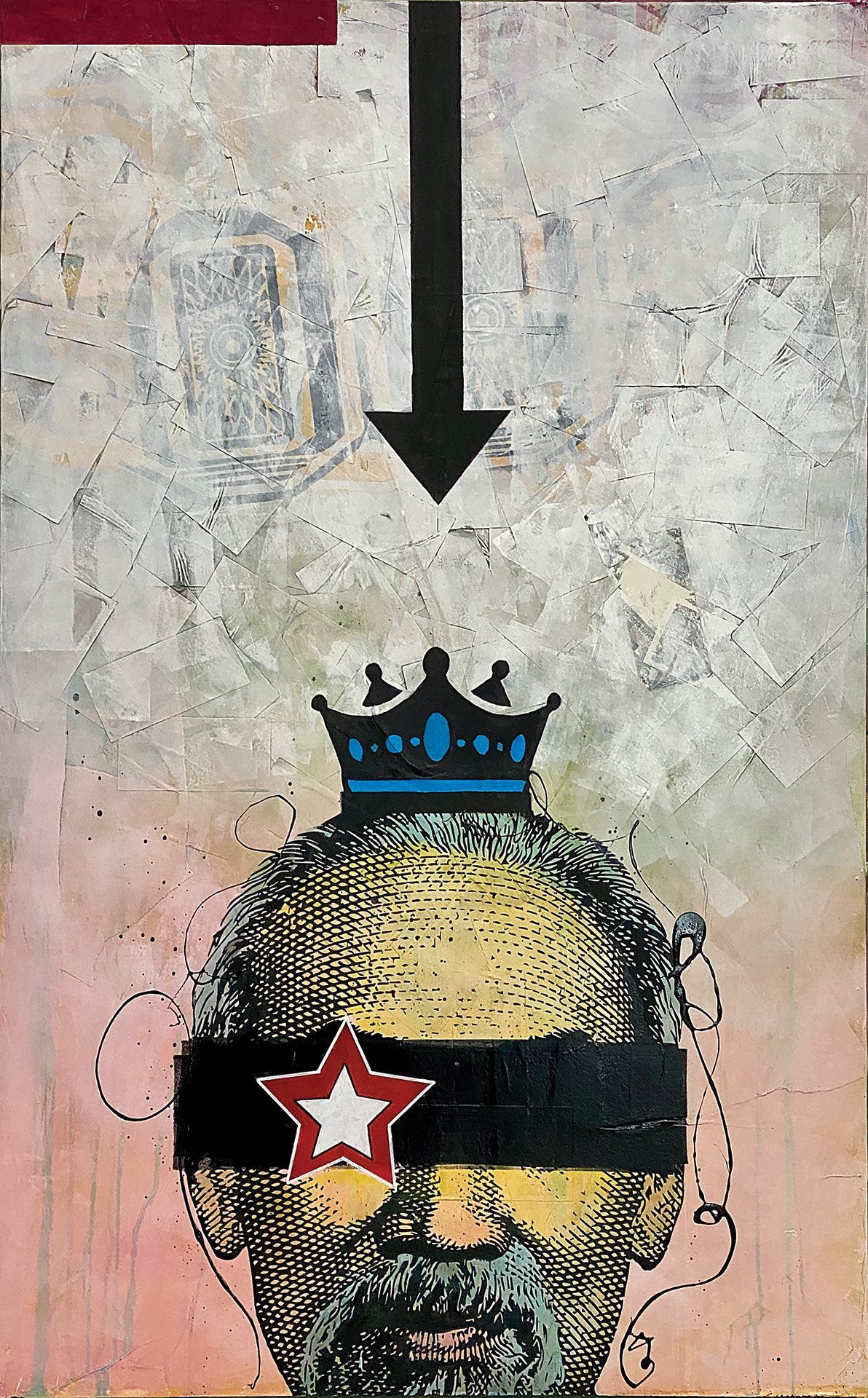 Mint Condition: a black arrow points down at a crown above a blindfolded Ho Chi Minh